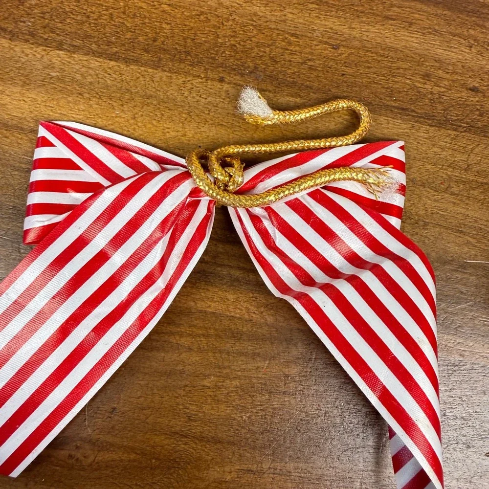 Vintage Christmas Bows Set 15 Red Velvet Striped Gold Cord Holiday Decor Accents